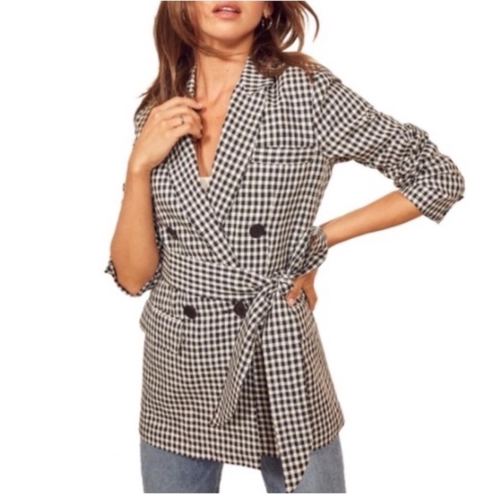 Reformation Rae black checkered / gingham print blazer jacket Size XS - Picture 2 of 15